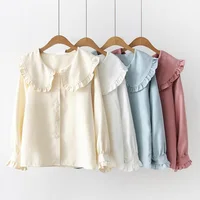 2020 Korean Spring Autumn Long Sleeve Ruffles Peter Pan Collar Women Blouse Shirts Tops Female School Uniform Girls White Shirt 1
