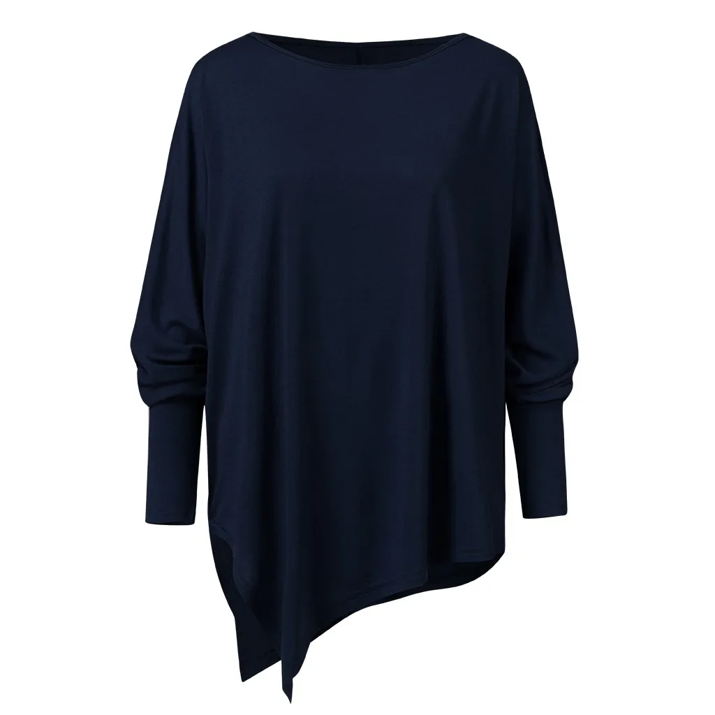 Женская однотонная Асимметричная рубашка с длинным рукавом, Свободный пуловер, топы, повседневные женские футболки в стиле Харадзюку, женские футболки