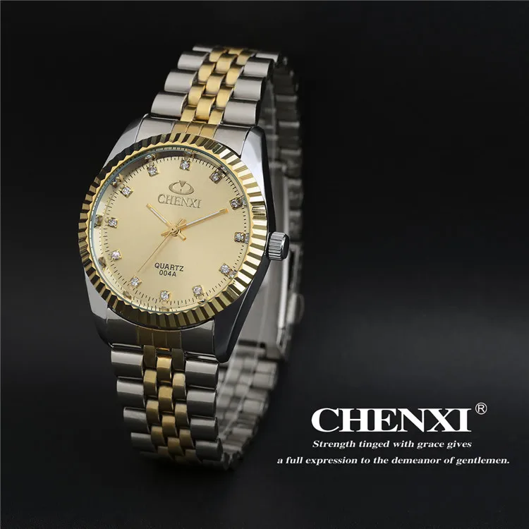 Men Gloden Dial CHENXI Top Brand Lovers' Couples Quartz Men Watch Women Valentine Gift Clock Watches Ladies Wristwatches reloj - Цвет: Men Gloden Dial