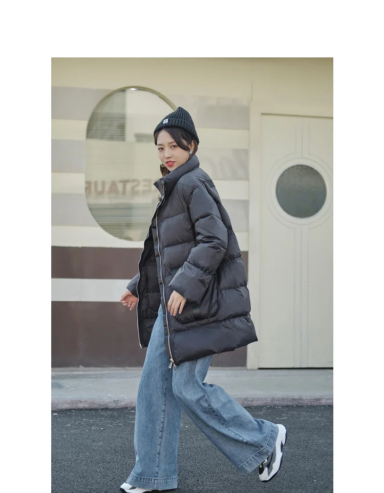 IEF Winter Straight Solid Thick Long Cotton Coat Black Parka Causal Women Turtleneck Long Sleeve Jacket Tops 0513A-D076