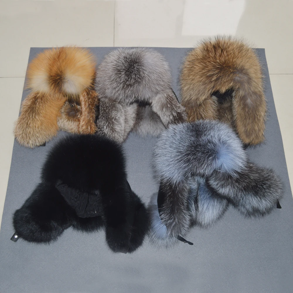 Уличная 100% натуральная лисьего меха шапка бомбер для русской зимы теплая мягкая