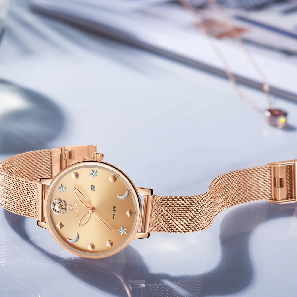 NAVIFORCE Luxury Crystal Rose Gold Watches For Women Quartz Wristwatches Ladies Bracelet Girl Clock Watch Relogio 4