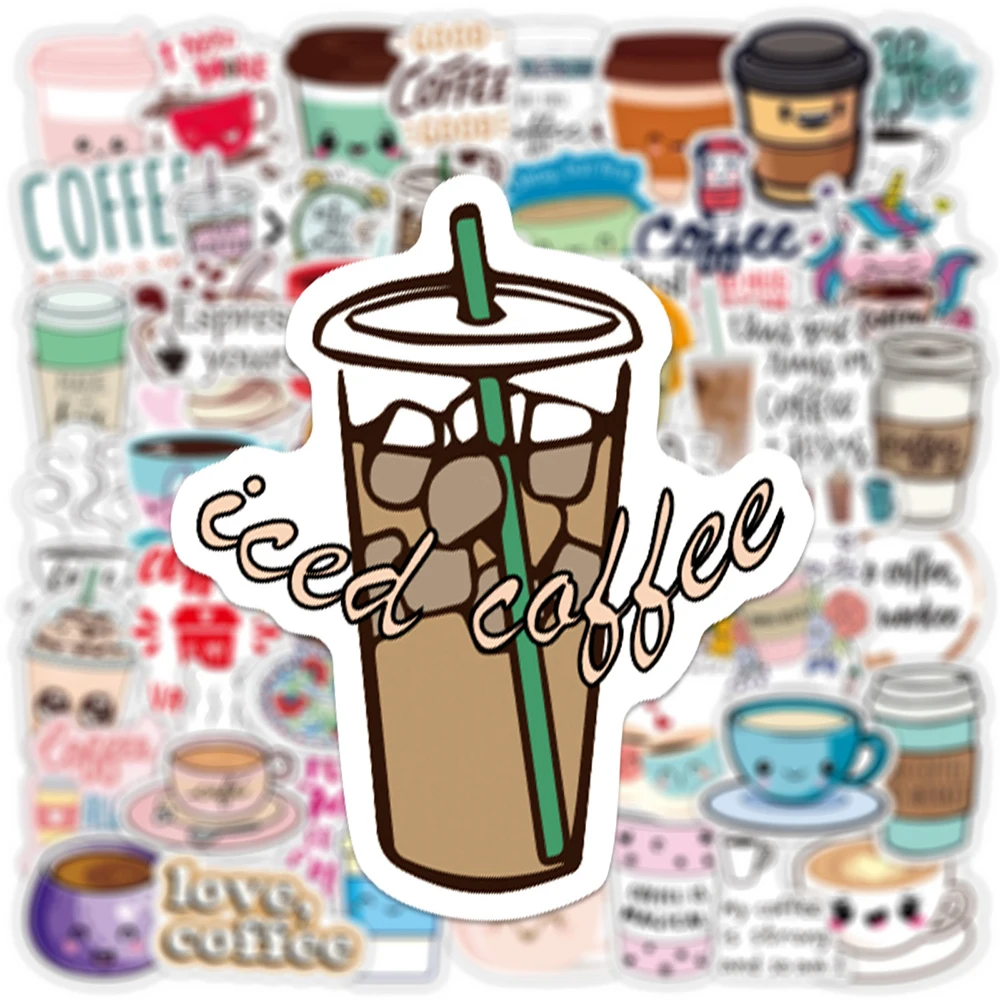 10/30/50pcs Cute Cartoon Coffee Stickers for Girl Kawaii Decal Sticker Kid Toy DIY Stationery Luggage Suitcase Laptop Diary 1bag cartoon washi paper sticker creative girl scrapbook diy diary album decorative stickers