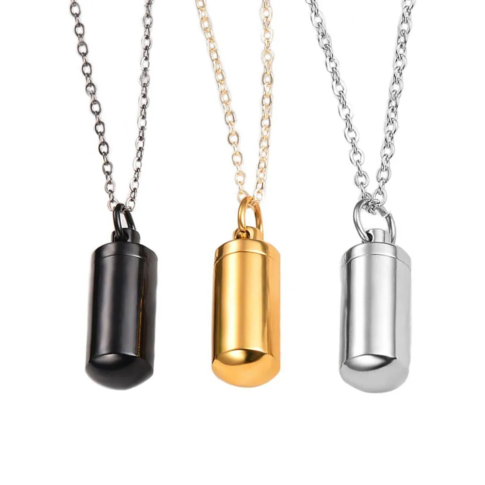 Fashion Memorial Necklace Cylinder Cremation Jewelry Eternity Ashes Urn Keepsake Pendant for Men Women