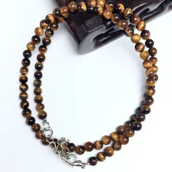 Elegant Multi - Stone Beaded Necklace with Amazonite, Agate, Alabaster, and Lava Stones - 38 - 40CM (Tiger Eye)