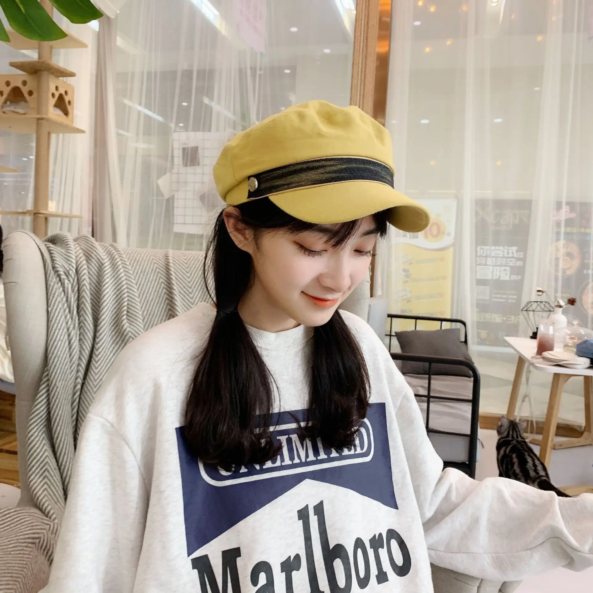 

New Style Japanese-style Casual Women's Baseball Cap Versitile Fashion British Style Navy Cap Flat Roof Sailor Hat Spring And Au
