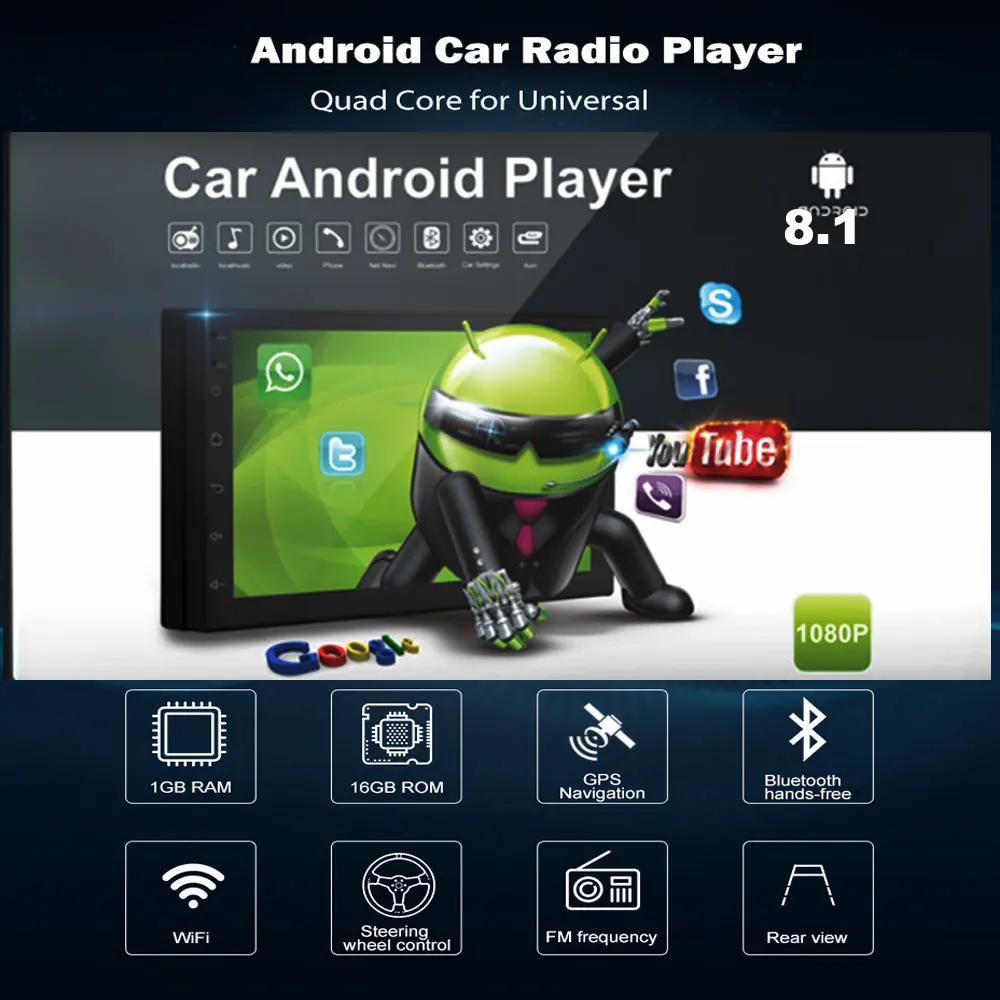 Универсальный 2 din android автомобильный Радио Автомагнитола coche Авто Центральный мультимидийный плеер аудио стерео 1080P видео с Wifi doble din Встроенная навигация gps Bluetooth зеркало-Ссылка емкостный сенсорный экран 1G ram и 16G rom