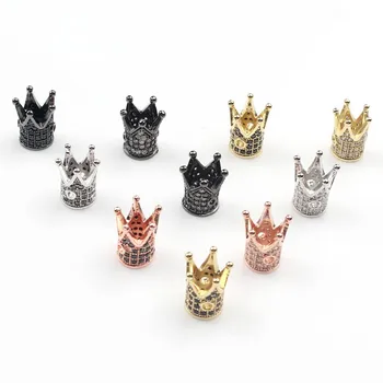 

12x8mm High Quality Metal Brass Micro Pave Crystal CZ Crown Space Loose Beads for DIY Bracelet Jewelry Making 3pcs/lot