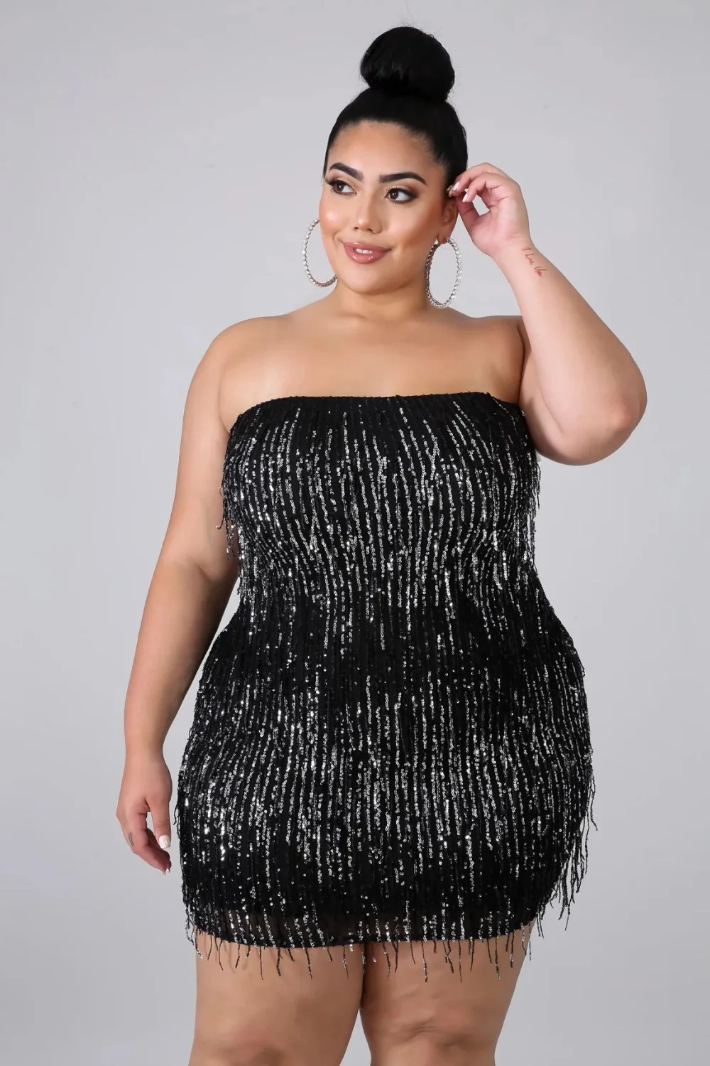 Xl-5XL Mini Dress Sequined Off The Shoulder  Robe Sexy Party & Clubwear Sleeveless Plus Size Women Party Out (8)