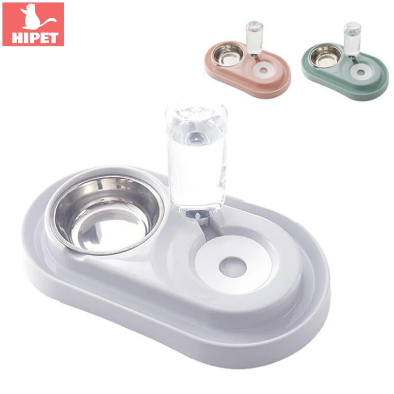 

Cute Cat Automatci Water Dispenser Dog Food Bowl Anti-Splash Groove Design Stainless Steel Puppy Kitten Pet Feeder Bowl Dish