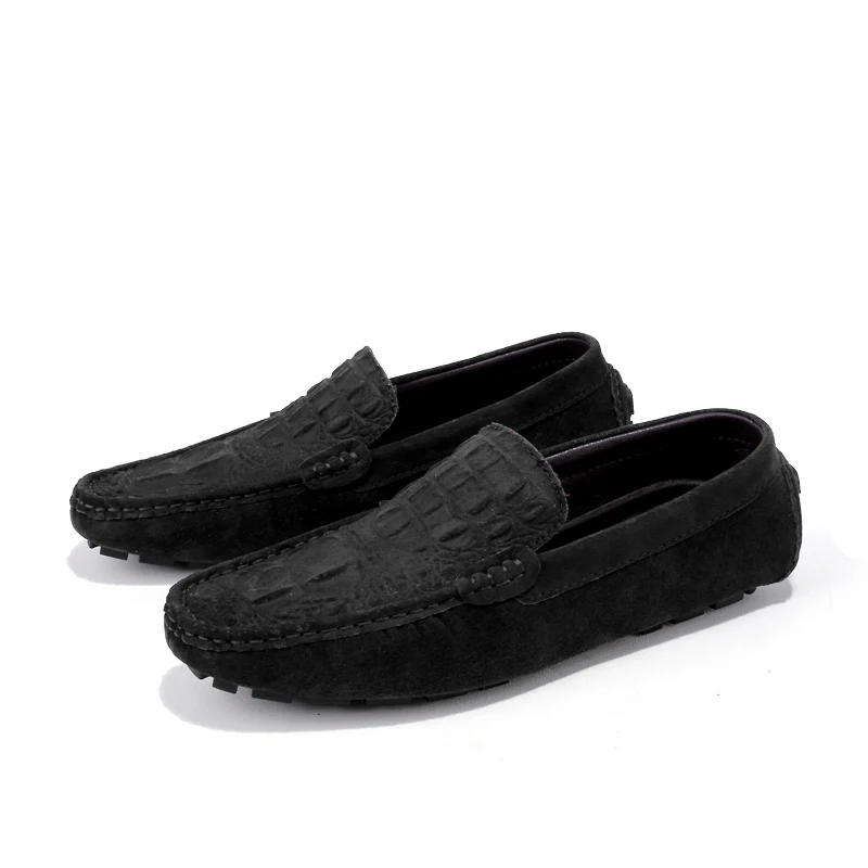 Crocodile Suede Men Loafers Moccasins Genuine Leather Mens Boat Shoes Slip On Male Casual Driving Shoes Plus Size 38-46