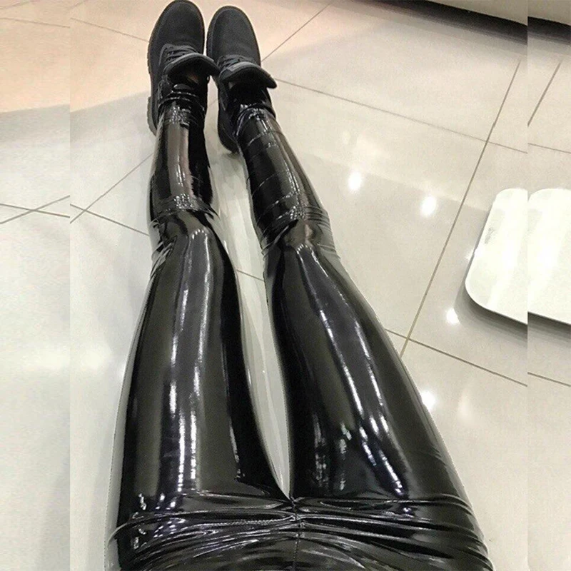 Tanie Spodnie damskie spodnie Wet Look Faux skórzane klubowa spodnie i spódnice legginsy na co dzień