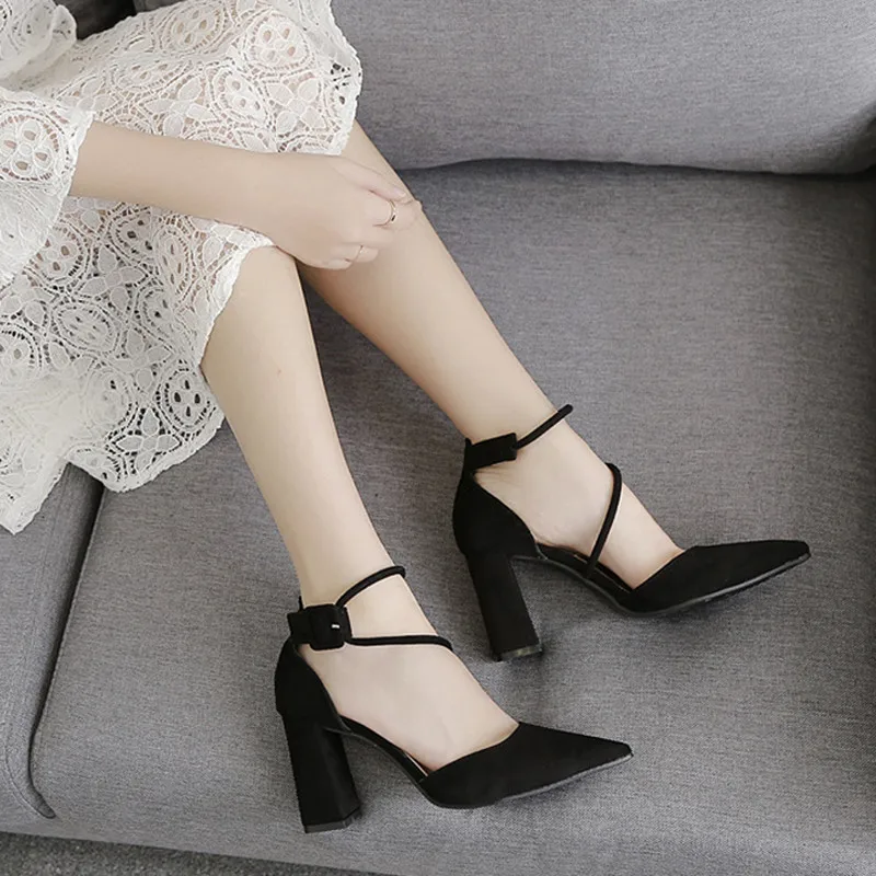 

Summer New Style Low-top Shoes WOMEN'S Shoes Bandage Cloth High Heel Shoes Korean-style Shallow Mouth Thick with WOMEN'S Shoes L