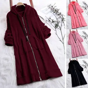 

Winter Hoodie Oversize Long Coat Sweatshirt Women Casual Loose Zipper Plus Size Thick Velvet Hoodies Jacket New Arrival 2019