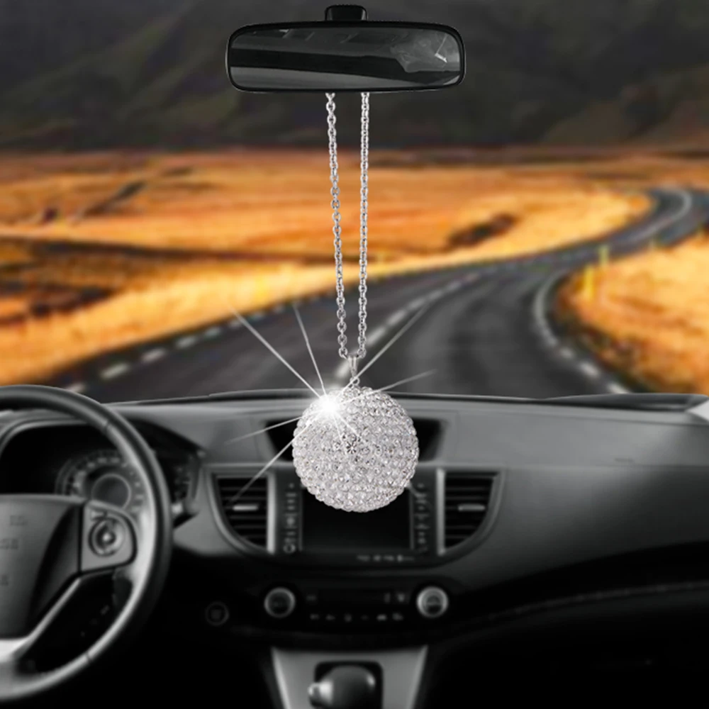 

Crystal Ball Car Pendant Metal Chain Rhinestone Ball Drilling Originality Fashion Cool Charm Rearview Mirror Hanging Ornaments