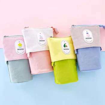 

Cute candy color Multi-Function Creative Pen Holder Bag Fruit Series Variable Drop Canvas Pencil Case With Zipper Retractable