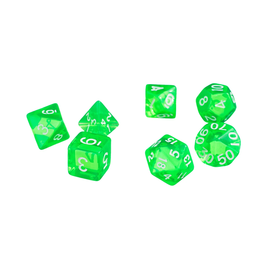 7Pcs Green D4 D6 D8 D10 D12 D20 Dice Set For  Game