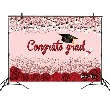 

Congrats Grad Backdrop Red Rose Backdrops for Photography String Lights Background Graduation Party Banner Photo Background