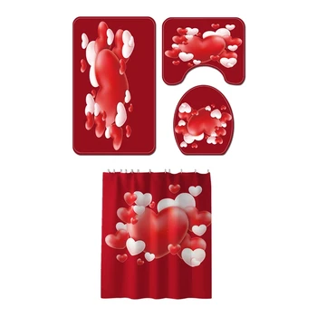 

4Pcs Non-Slip Toilet Cover Cover Set Bathroom Shower Curtain Door Cushion Decorative Toilet Seat Water Tank Cover Carpet YL272+S