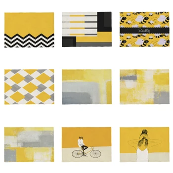 

Personalized Elegant Tablecloth Yellow Line Diamond Bee Geometry Table Mat Decoration Polyester Linen 42 * 32Cm Wall Tapestry