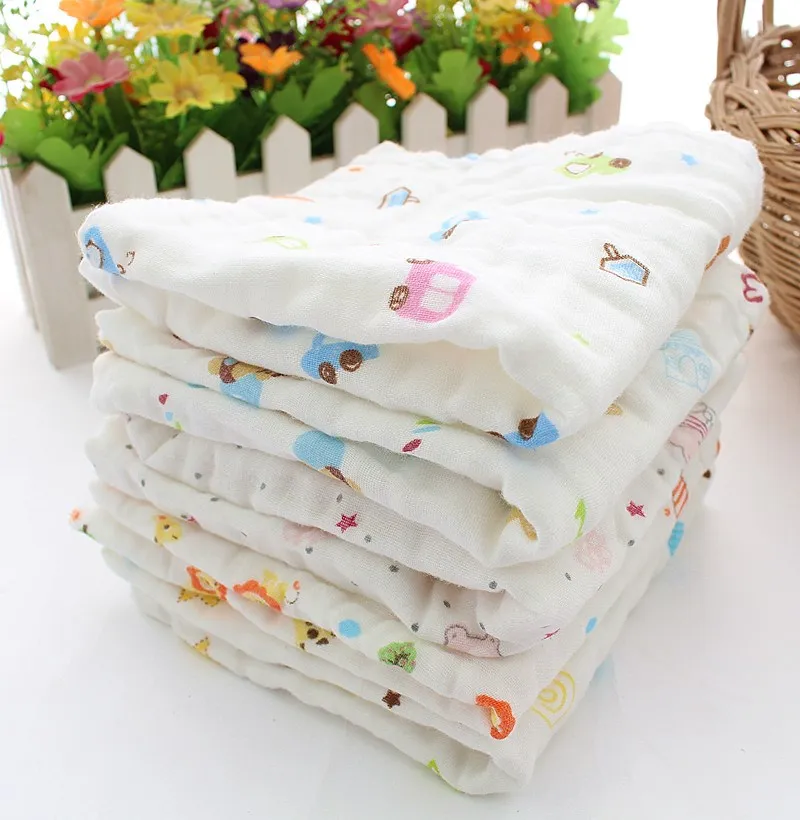 Newborn Baby Infant Cartoon Face Hand Bathing Towel Bibs Feeding Square Towels Handkerchief 100% Cotton Gauze Towel30*30CM