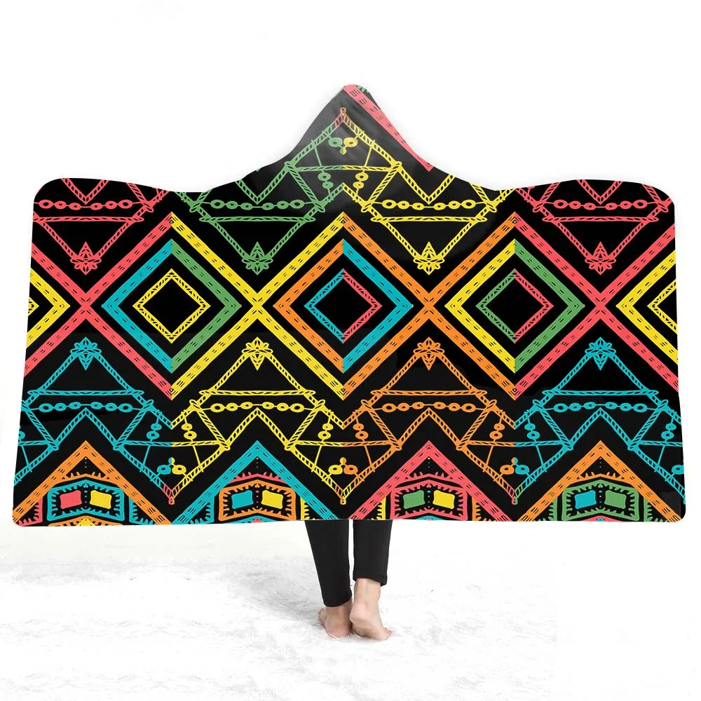 Bohemian Hooded Blanket For Adults Mandala Sherpa Fleece Woman Throw