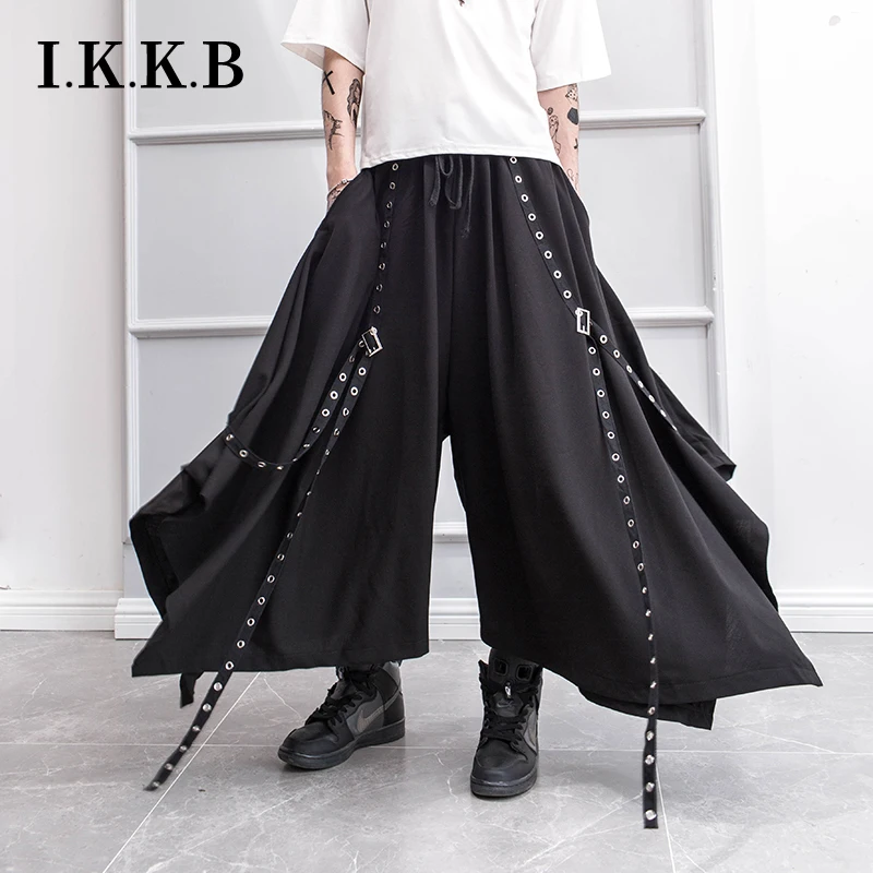 Spring And Summer New Pants Large Loose Fashion Men's Skirt Pants Rivet Ribbon Decoration Loose Leg Trend Personality
