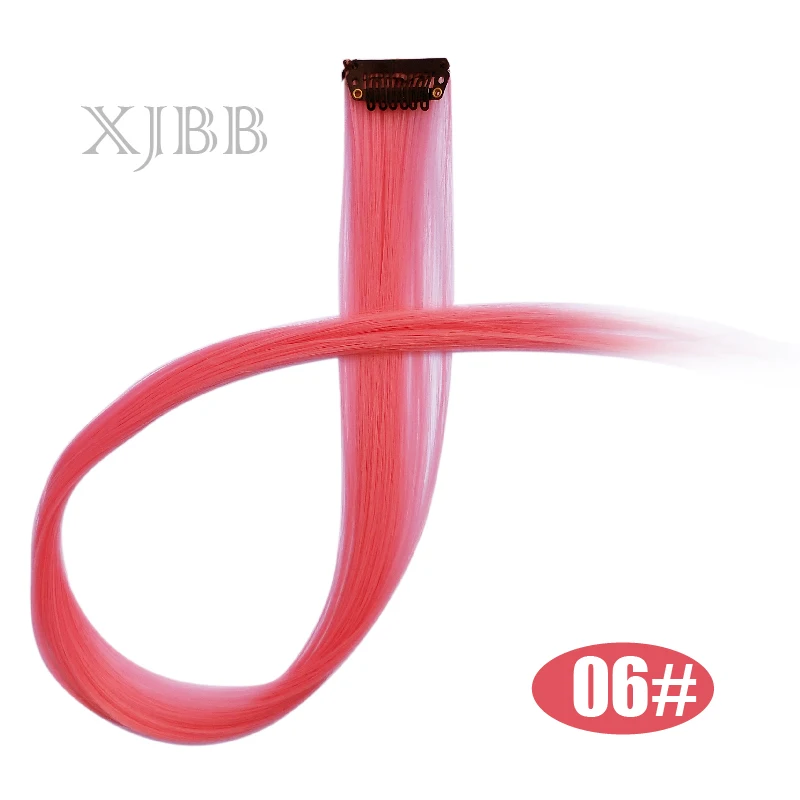 XJBB, 20 дюймов, длинные прямые цветные волосы, накладные волосы на заколках, цельные цветные полоски, синтетические волосы для наращивания на заколках - Цвет: C06