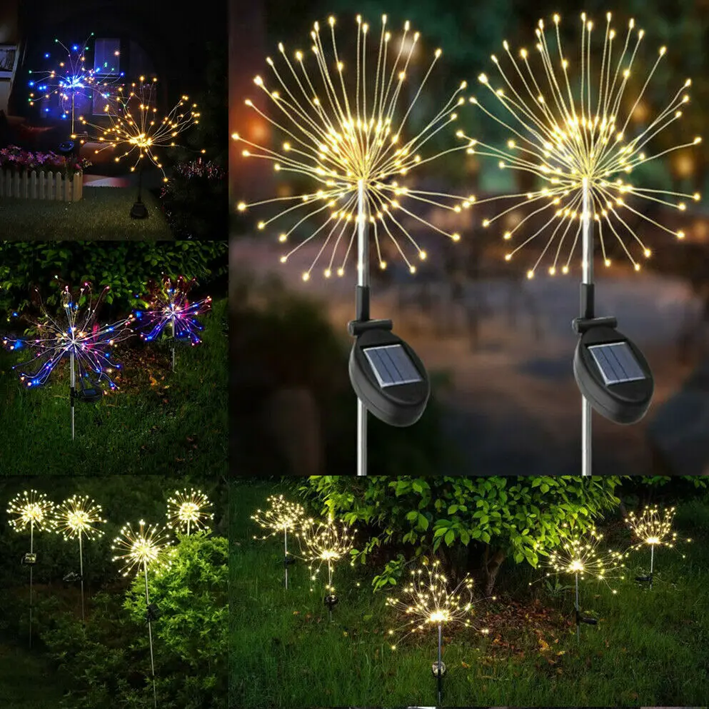 90 LED Solar Powered Firework Lights Starburst Stake Lamp Outdoor Garden Party