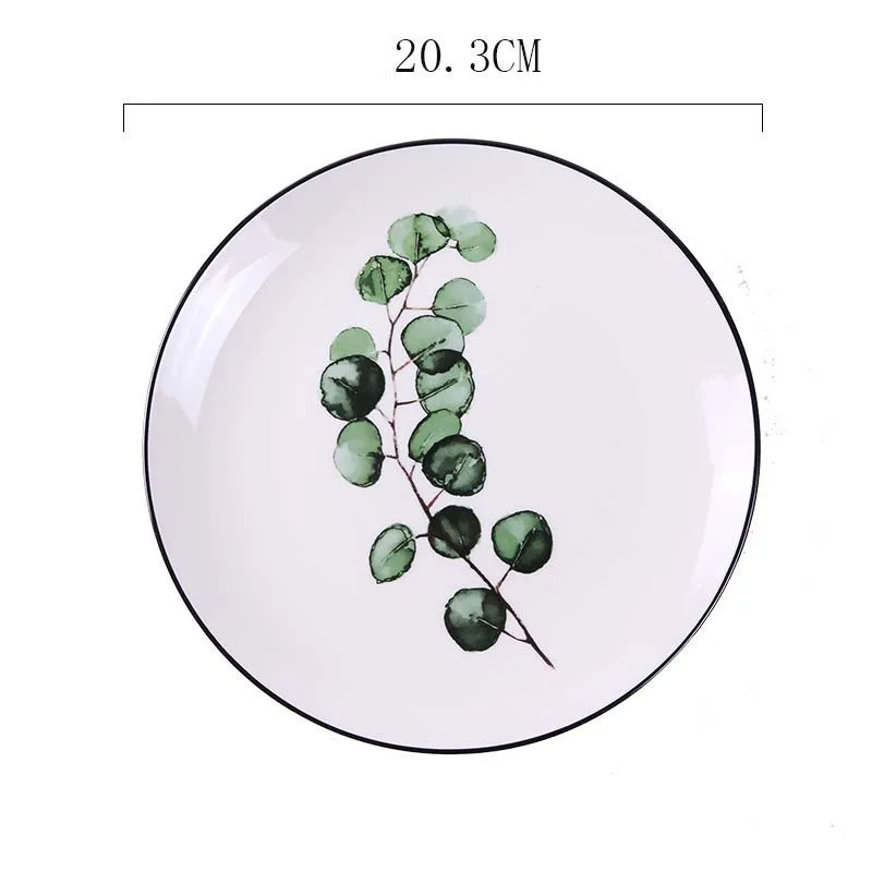 Round Green Plants Porcelain Dinner Plate Set 8 inch Tableware Wholesale Ceramic Dessert Plate Dinnerware Cake Plate - Цвет: F One PCS