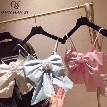 

Qian Han Zi Designer Fashion Summer Camis top 2020 Appliques flower bow sexy Small sling vest Tanks