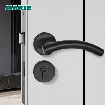 

Marie LH1006 Black Door Handle Lock Lever Interior Modern Minimalist Stainless Steel Brushed Door Handle Bedroom Kitchen