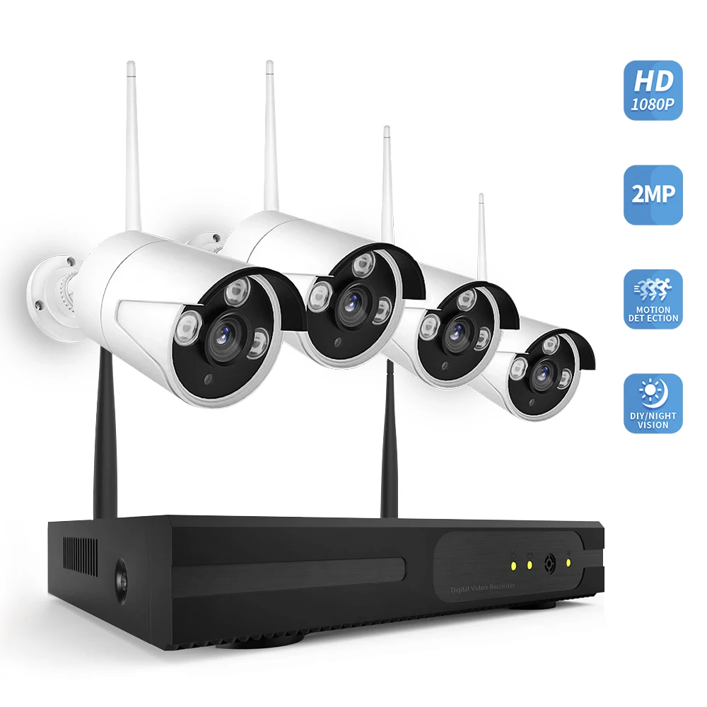 4CH NVR 4 камеры s Беспроводной NVR комплект 2MP 1080P Wi-Fi домашняя камера безопасности монитор ночного видения P2P Обнаружение движения сигнализация триггер