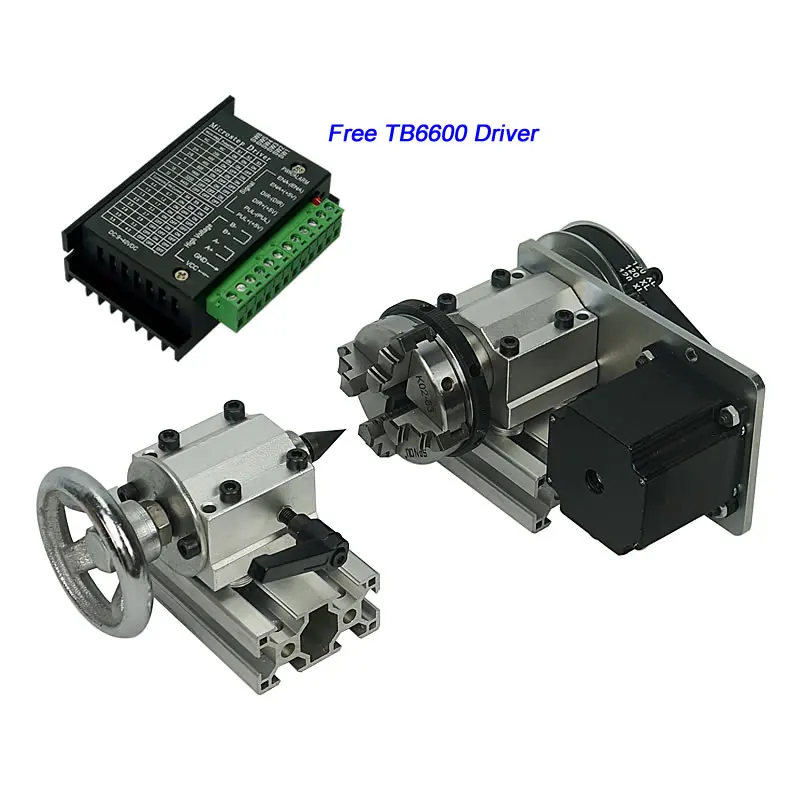 Center Height 55MM CNC 4th Axis Rotary 65MM 3 Jaw Chuck + Tailstock TB6600 Stepper Motor Driver | Инструменты