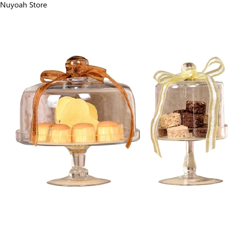 European-style Transparent Glass Cake Tray Household Tall Tray Glass Cover Cake Fruit Wedding Home Dessert Table Decoration