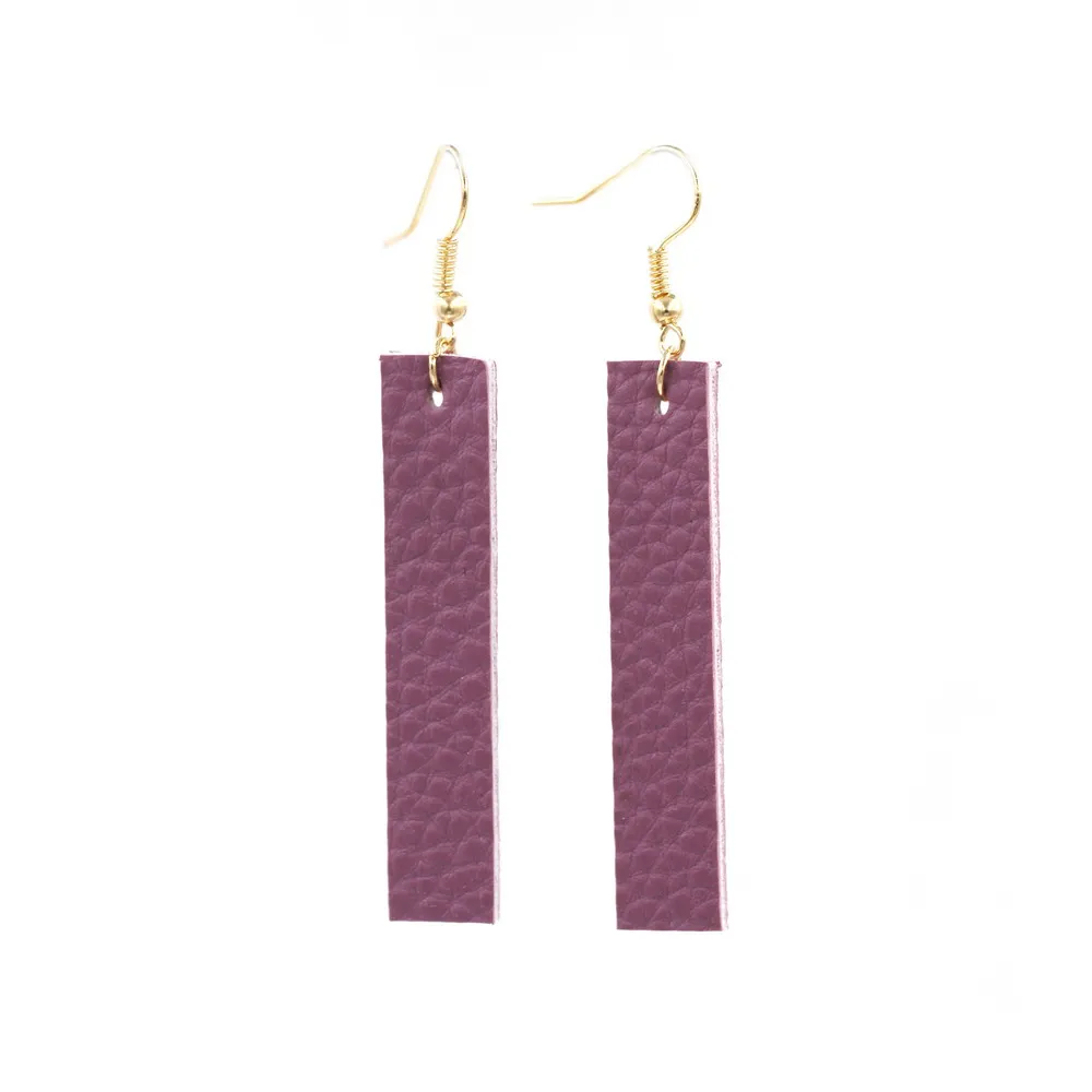 Новинка, различные цвета, вертикальные серьги из искусственной кожи, простые серьги для женщин - Окраска металла: Purple