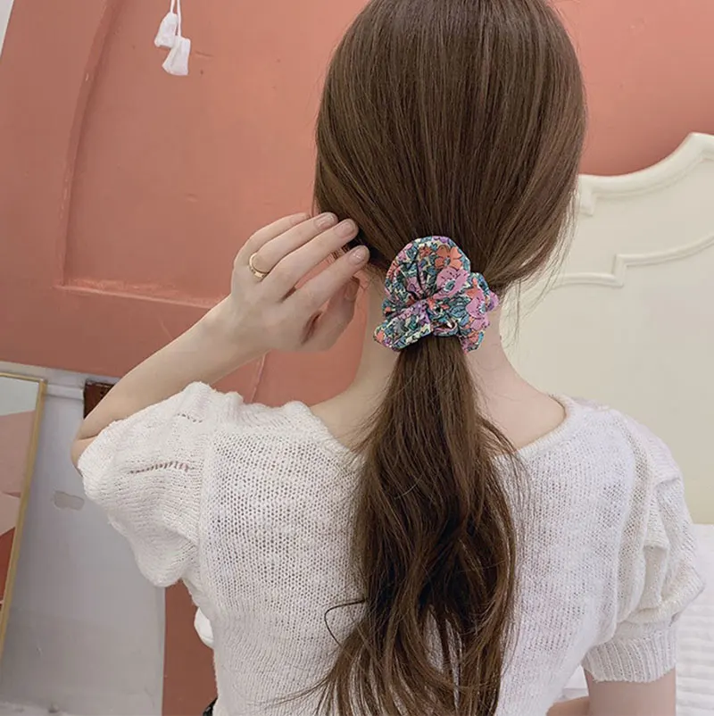 Floral Plaid Print Scrunchie Hair Accessories For Women Ponytail Holder Elastic Rubber Band Girl Fabric Hair Ties Band Hair Rope ladies headband