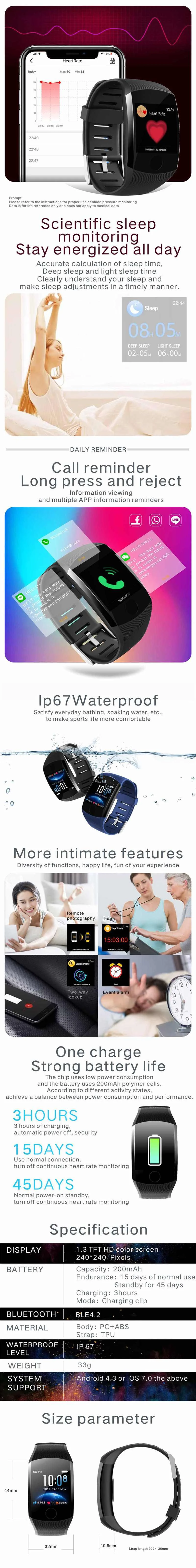 Q11 Смарт-часы с длительным временем ожидания IP67 Водонепроницаемый мониторинг сердечного ритма кровяного давления несколько спортивных режимов часы для Android IOS