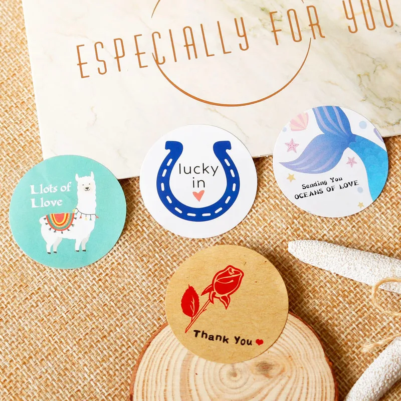 108 шт бумажная печать наклейка ярлык Mermaid Llama Thank You Point стикер для выпечки свадьбы
