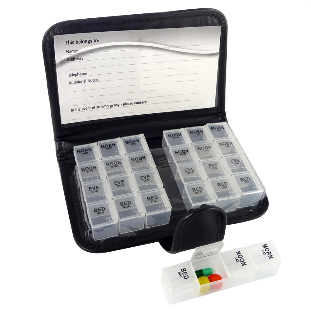 7 Days 28 Grid Leather Box Square pp Pill Box(OPP Bag
