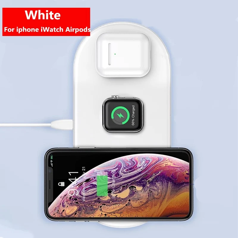 3 IN 1 White Baseus 3 в 1 Qi Беспроводное зарядное устройство для Airpods Apple Watch 4 3 2 1 iWatch быстрая Беспроводная зарядная площадка для iPhone 11 Pro Xs Max X - Цвет: 3 IN 1 White