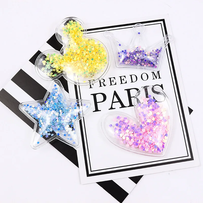 

New 50pcs Transparent Appliques with Colorful Sequins Pearls Heart Star for DIY Hair Handmade Materials
