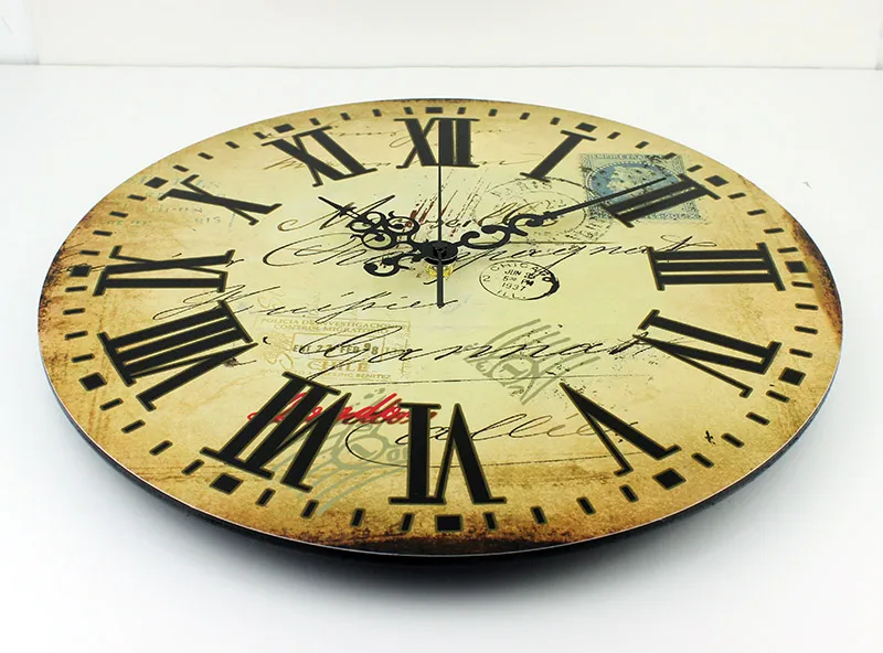 HQ Antique Simple Design Big Round Wall Clock Watch Silent Home Cafe Office Bar Kitchen Wall Large Decorative vintage Wall Clock