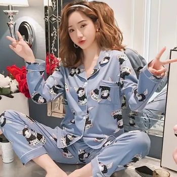 

Women Pajamas Sets Spring autumn Long Sleeve Print Cute Sleepwear Leisure Student Summer Pajama Big Girl Pijamas