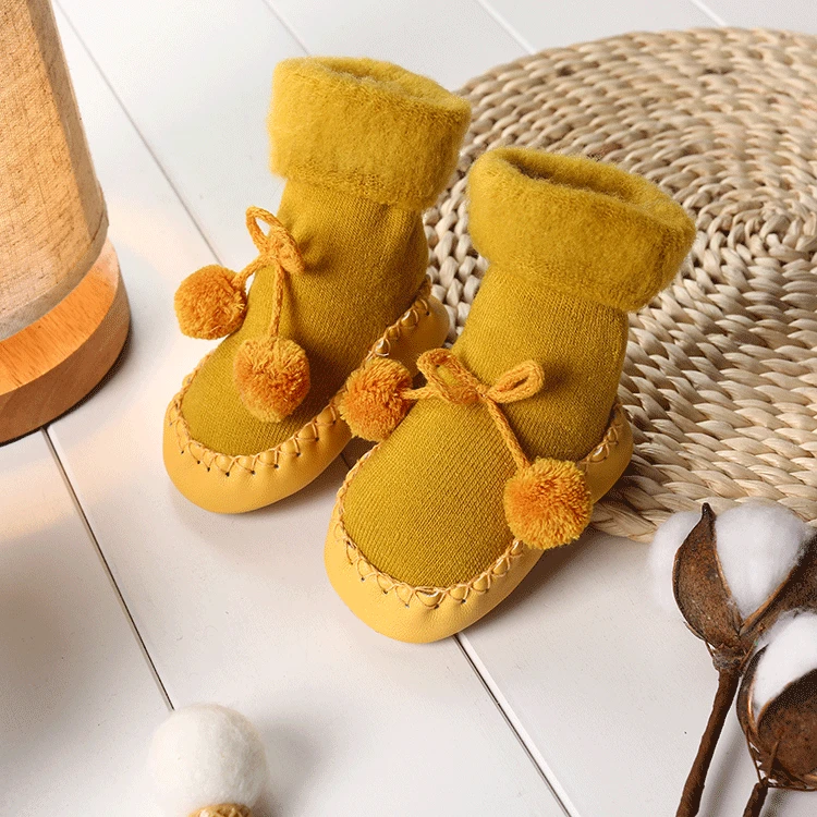 DOGEEK/зимние теплые детские ботинки для первых прогулок; носки-тапочки; ботинки; бархатная теплая обувь для малышей; нескользящая обувь для малышей - Цвет: Цвет: желтый