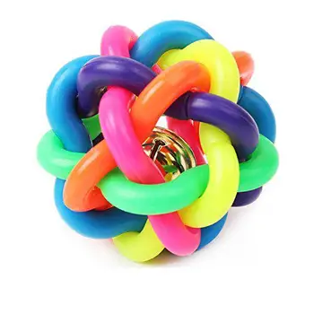 

None AsyPets Puppy Dog Toy Colorful Bouncy Rubber Balls with Bell for Pet Training Playing Chewing, Size 2.16 inches