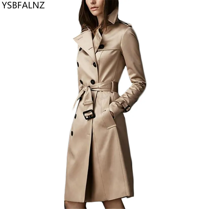 

2020 Korean Clothes Slim Spring Long Trench Coat Women Belt Split Windbreaker Lapel Double Breasted Solid New Ropa Mujer Otoño