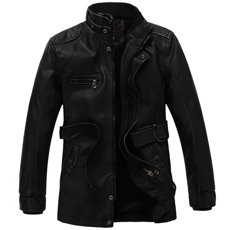 sheep leather jacket Mens Winter Leather Coat Casual Thick Velvet Warm Long Leather Jackets Men Outwear Windproof Fur Collar Plus Size 5XL 6XL Parka best leather motorcycle jacket