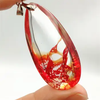 

Genuine Natural Red Limonite Quartz Phantom Crystal Pendant 47x23x15mm Clear Water Drop Women Man Rare Multi-inclusions AAAAA