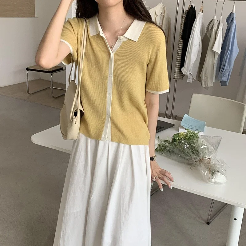 

Футболка женская трикотажная однобортная, повседневная трикотажная Свободная рубашка с коротким рукавом, разные цвета, один размер, на лето